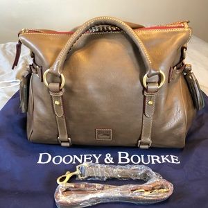 Dooney & Bourke Taupe Leather Satchel with Red Trim